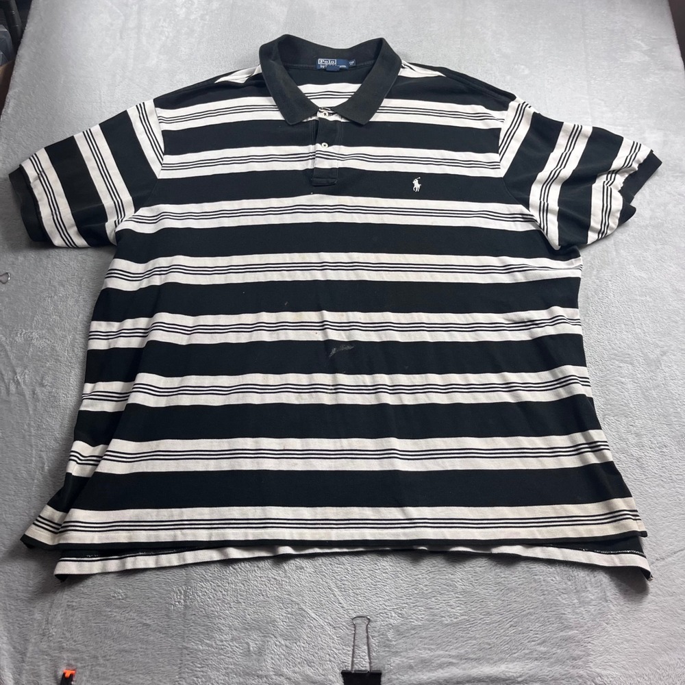 Polo Ralph Lauren Mens 5XB Big Black White Striped Short Sleeve Pique Polo Shirt - Picture 3 of 8